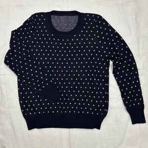Navy Blue Polka Dot Knit Sweater